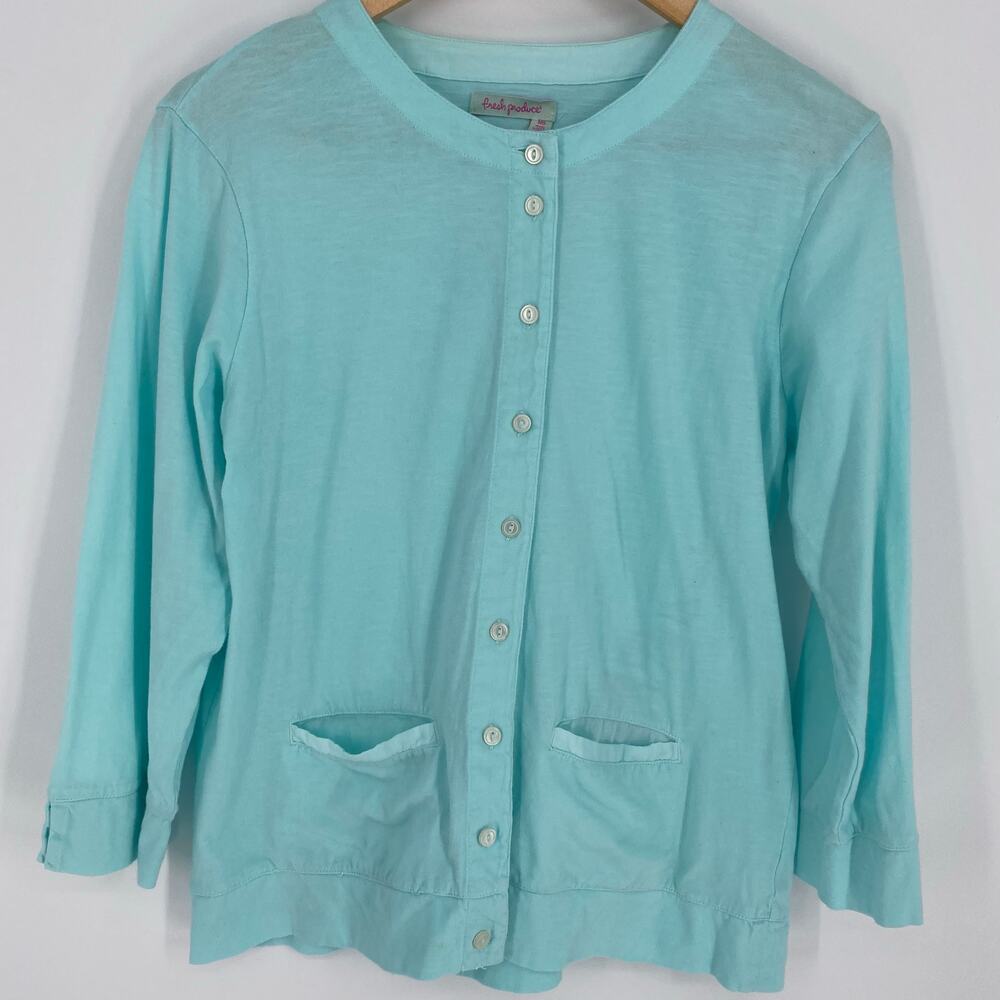Fresh Produce Top Women’s Medium Teal 3/4‎ Sleeves Coastal Vacation Resortwear